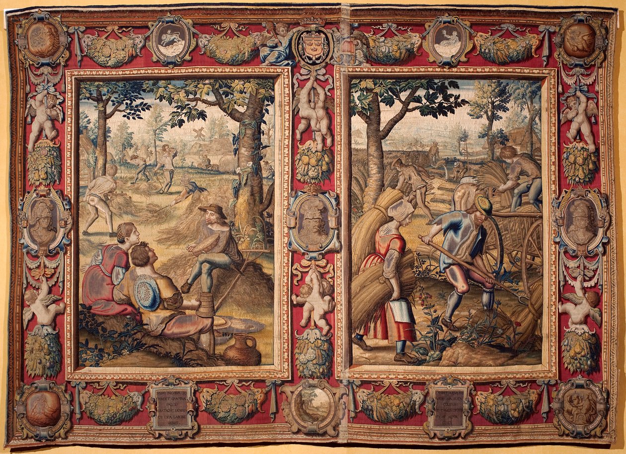 Juillet et août : "travaux agricoles et moissons" Tapisserie des manufactures de Mortlake. XVIIe siècle Gênes, Musei di Strada Nuova - British School