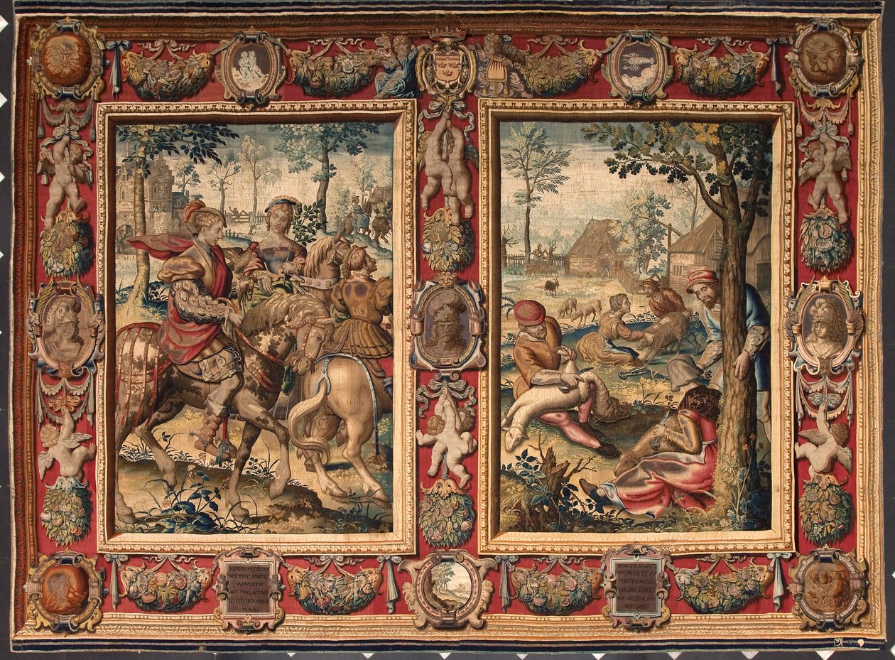 Mois de mai et juin : chasse et tonte des moutons. Tapisserie des manufactures de Mortlake. 17ème siècle Gênes, Musei di Strada Nuova - British School