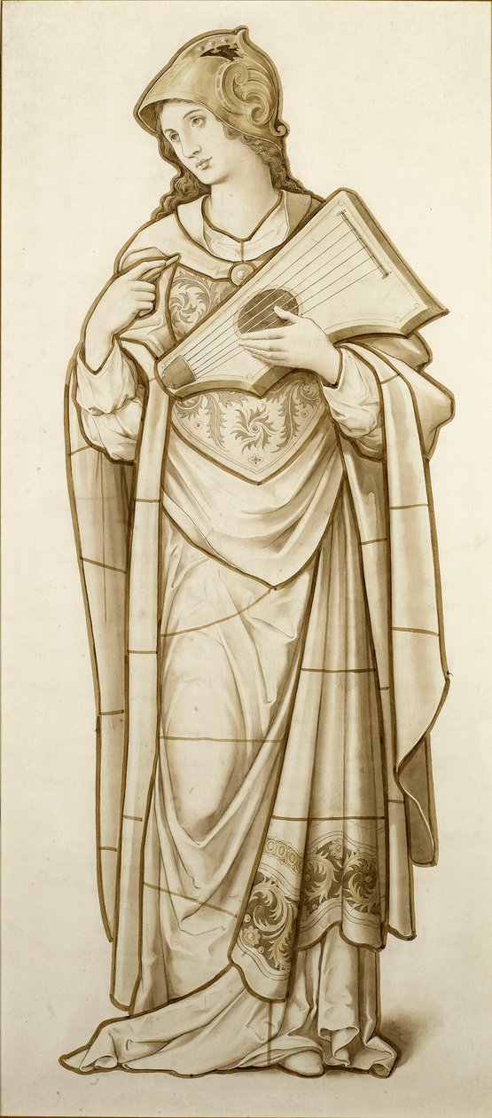 Muse de la Poésie Lyrique - Carton pour vitrail, c.1890 - British School