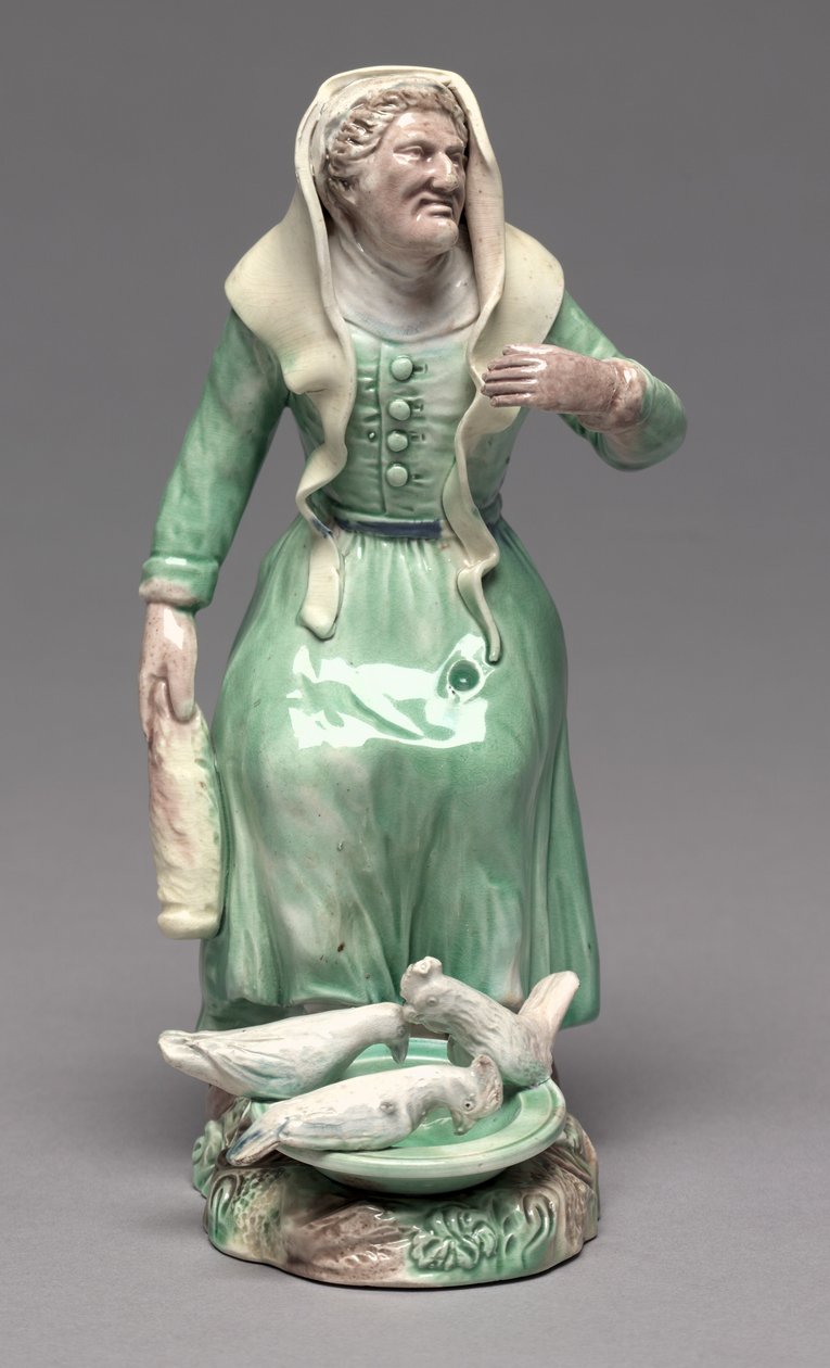 Vieille femme nourrissant des poules, Manufacture de Staffordshire, vers 1770 - British School