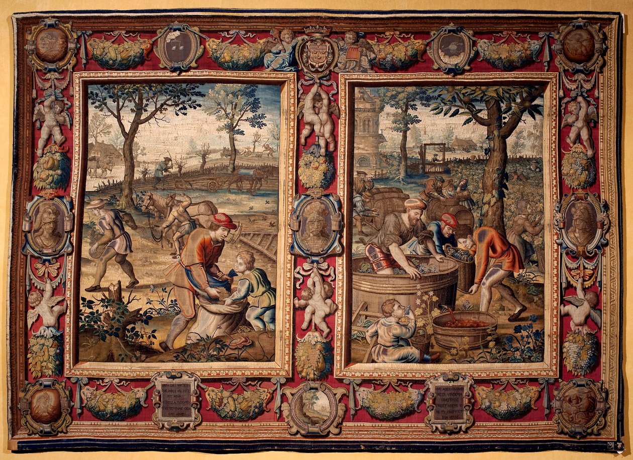 Septembre et octobre : travaux agricoles et récolte Tapisserie des manufactures de Mortlake. 17ème siècle Gênes, Musei di Strada Nuova - British School