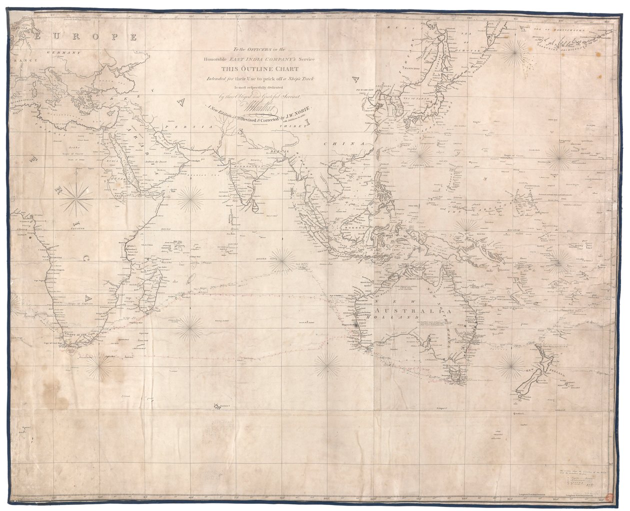 Aux officiers du service de la Compagnie des Indes orientales, cette carte de contour destinée à leur usage pour tracer la route d