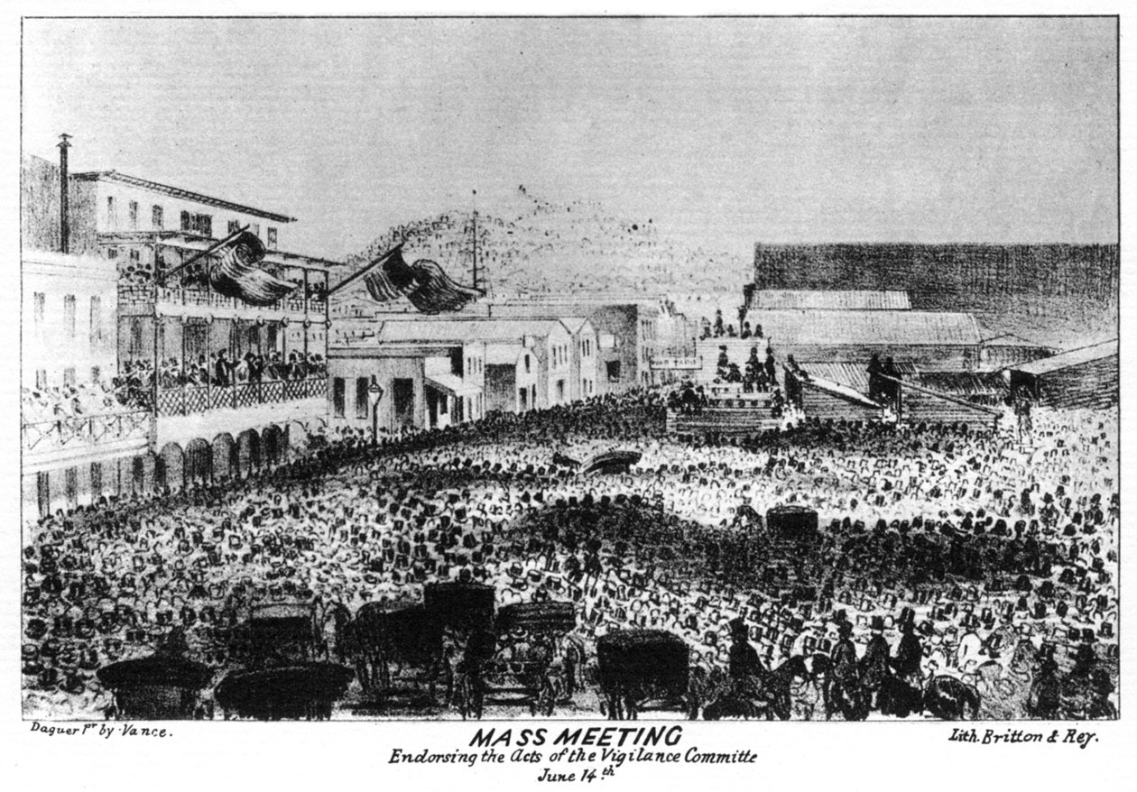 Une réunion de masse devant Fort Vigilant, Sacramento, Californie, 1856 - Britton and Rey