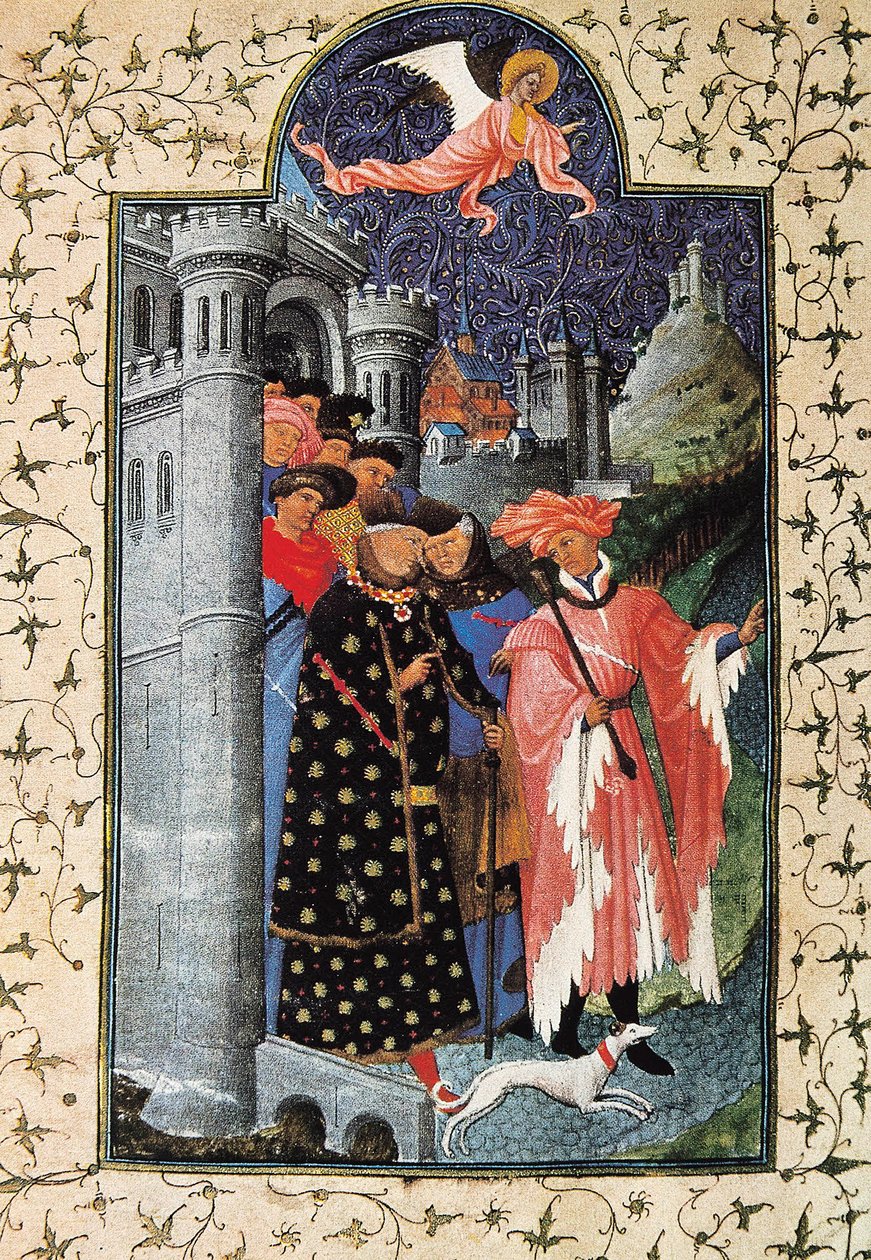Le duc Jean de Berry (1340-1416) et son administrateur de biens. Miniature de Jean Limbourg (1370-1416) pour "Les Très Riches Heures du Duc de Berry" Vers 1440 Paris. B.N. - Brothers Limbourg