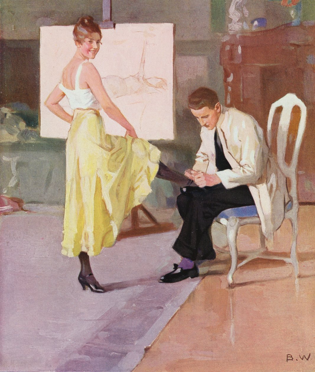 Artiste admirant le pied de son modèle (lithographie couleur) - Brynolf Wennerberg