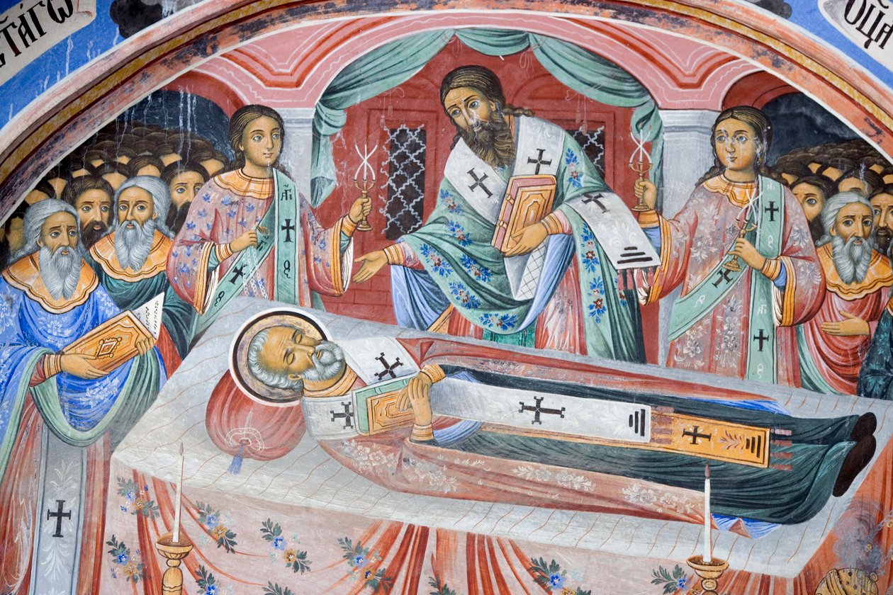 Bulgarie, Monastère de Rila, fresque funéraire à l