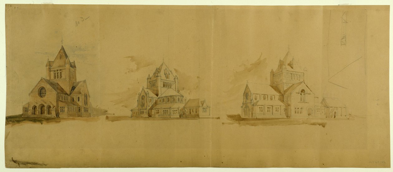 Église Saint-Gabriel, Chicago, Illinois, croquis de perspective, vers 1889 - Burnham and Root