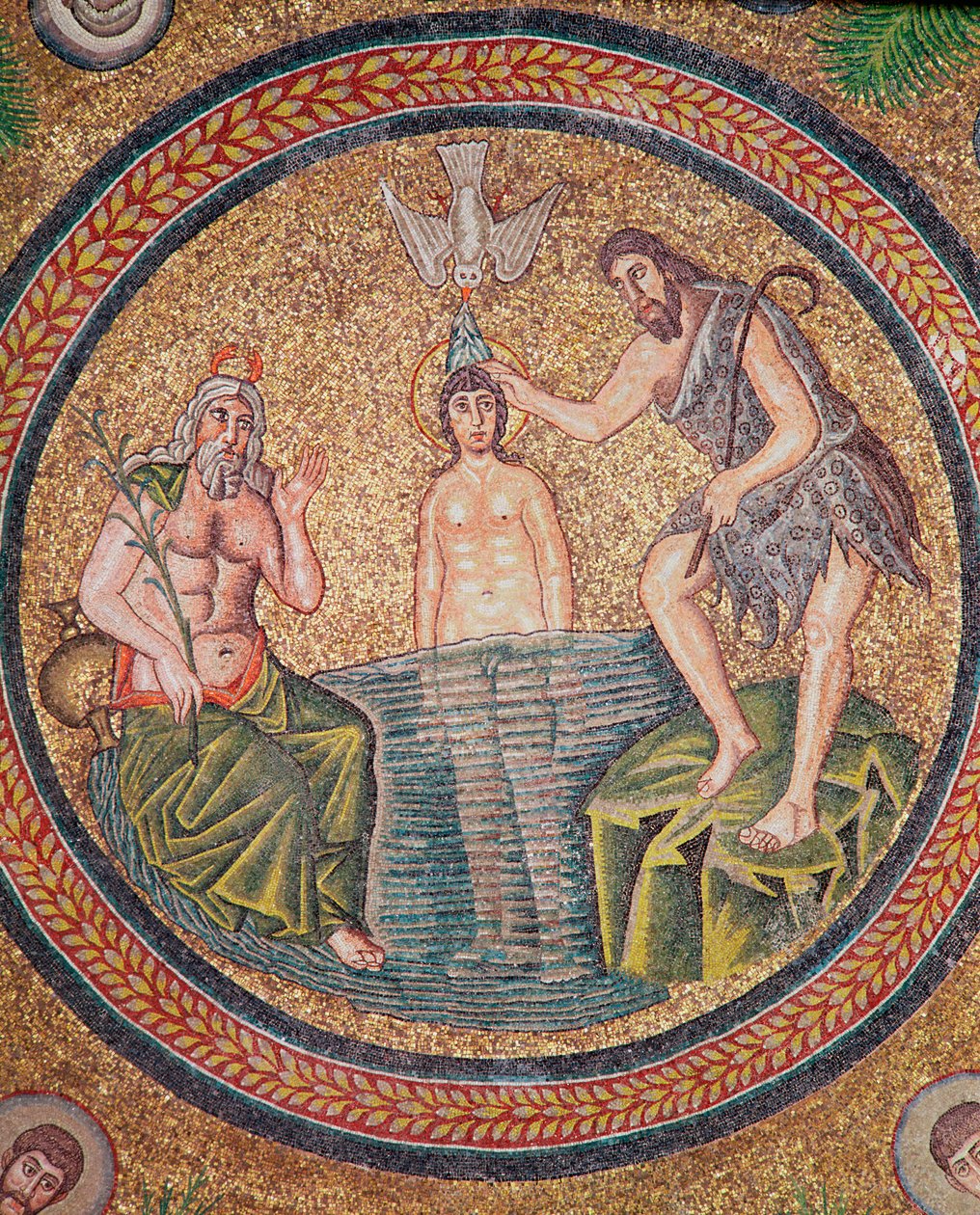 Baptême du Christ par Jean-Baptiste (mosaïque) (détail) - Byzantine School