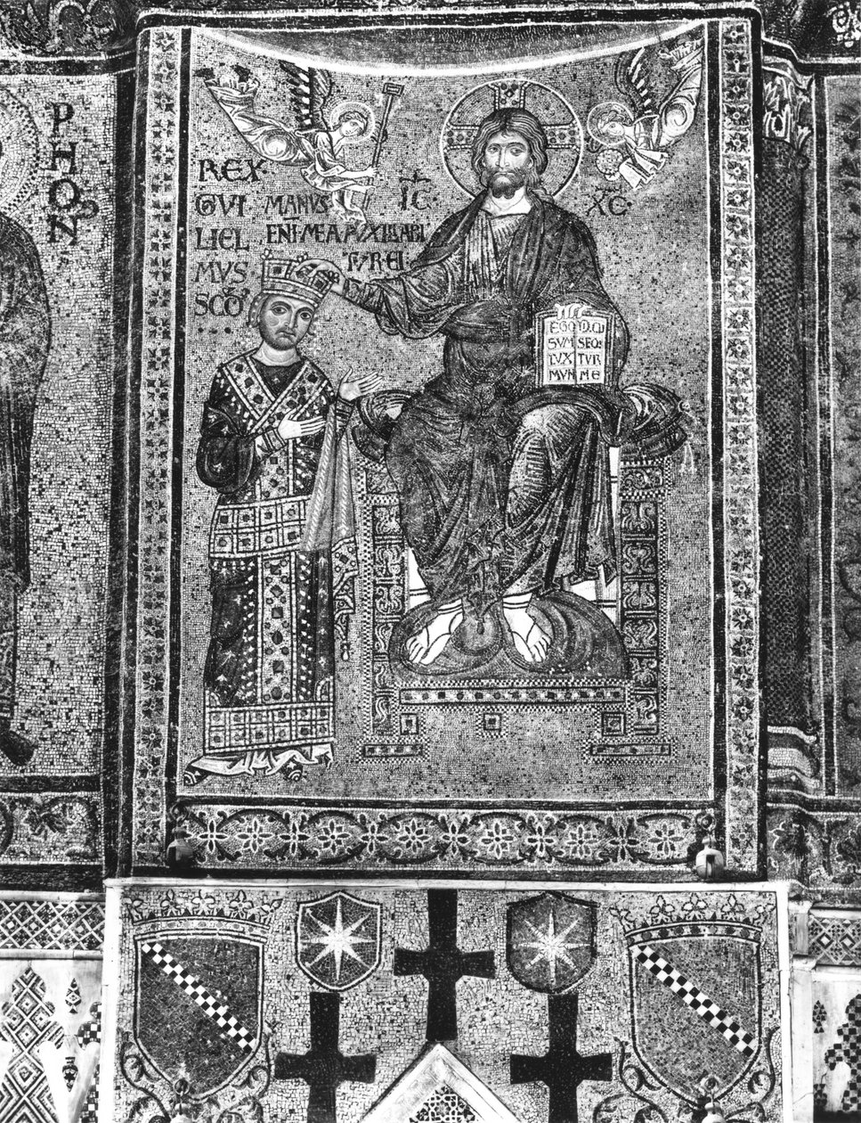 Guillaume II (1154-89) Roi de Sicile recevant une couronne du Christ - Byzantine School