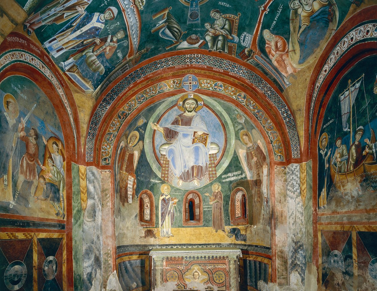 Chapelle de Saint Eldrad et Saint Nicolas avec fresques romanes de style byzantin, Fin XIe siècle, Abbaye de Novalesa, Piémont, Italie - Byzantine