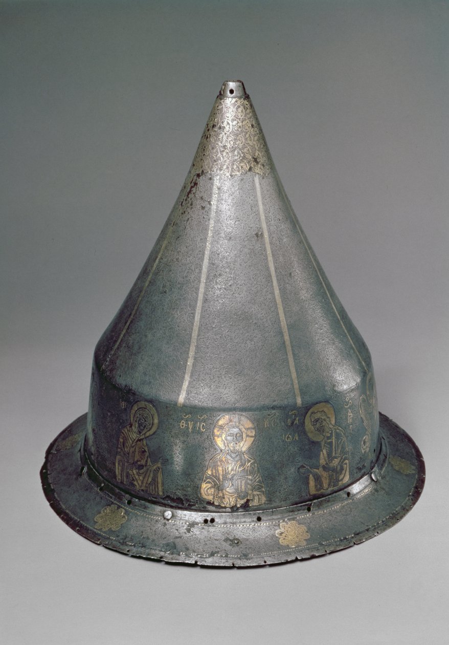 Casque avec le Deesis (acier avec incrustation d