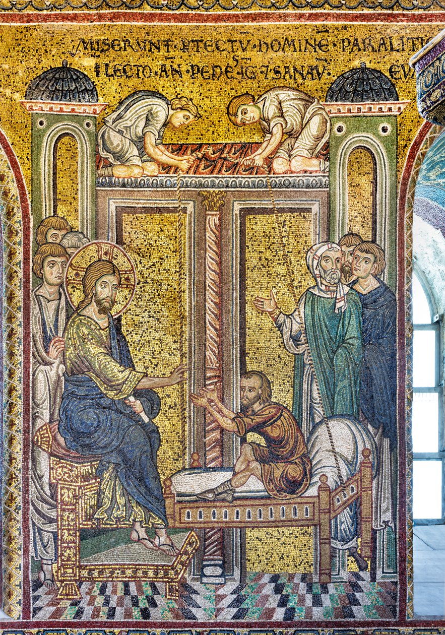 Jésus guérissant le paralytique, mosaïque byzantine, Épisodes de la vie du Christ, XII-XIII siècles - Byzantine