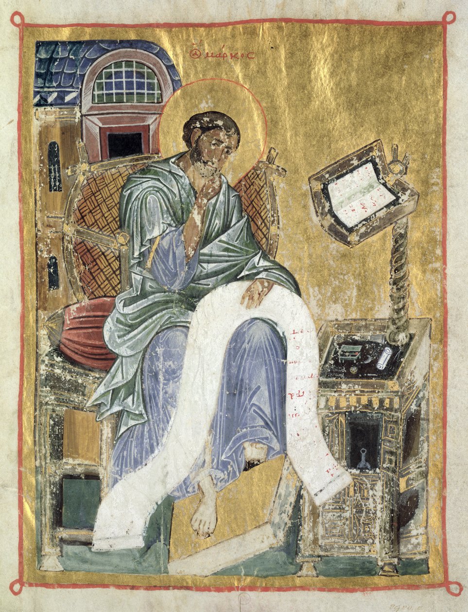 Saint Marc rédigeant son évangile (feuille d