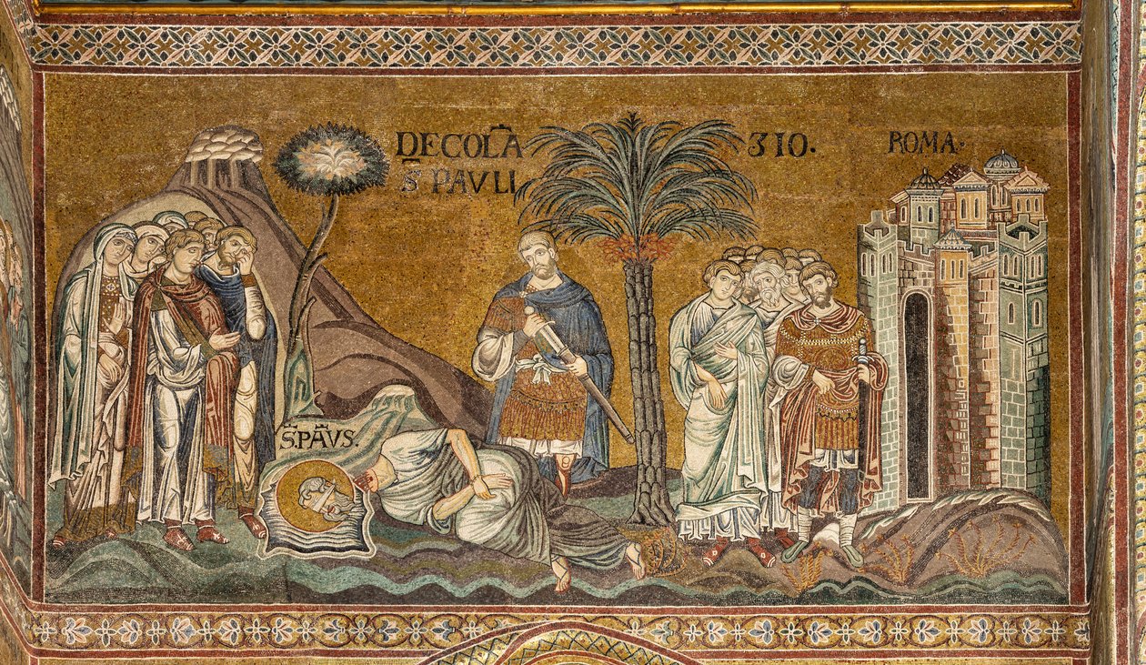 Décapitation de Saint Paul à Rome, mosaïque byzantine, XII-XIII siècles dans le transept nord - Byzantine