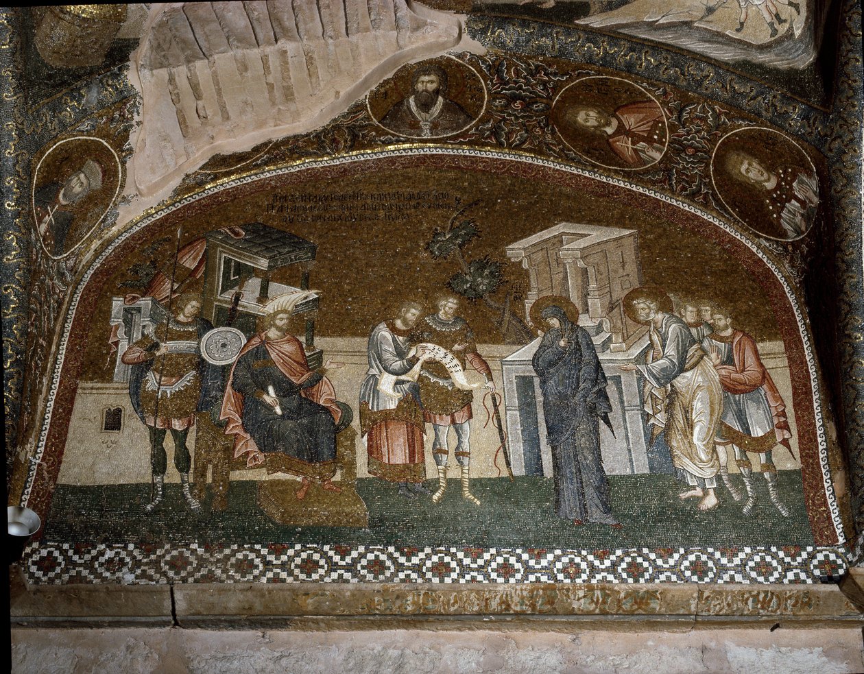 Le recensement, Marie et Joseph devant Hérode le Grand (Mosaïque de 1310-1320) - Byzantine