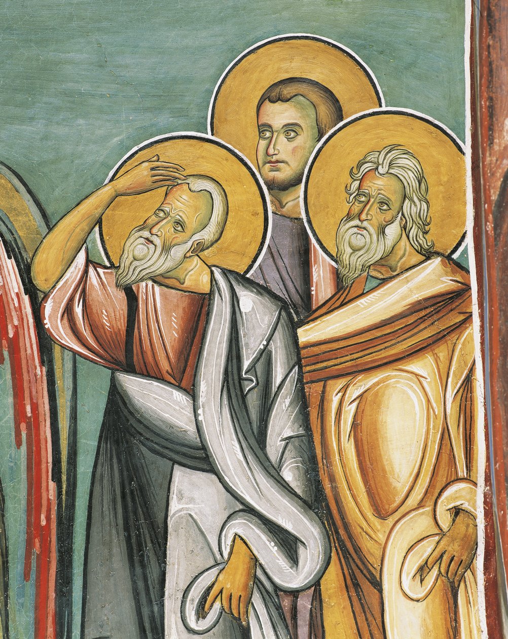 Trois personnes dans une église, Panagia tou Araka, byzantine, montagnes Troodos, Chypre - Byzantine