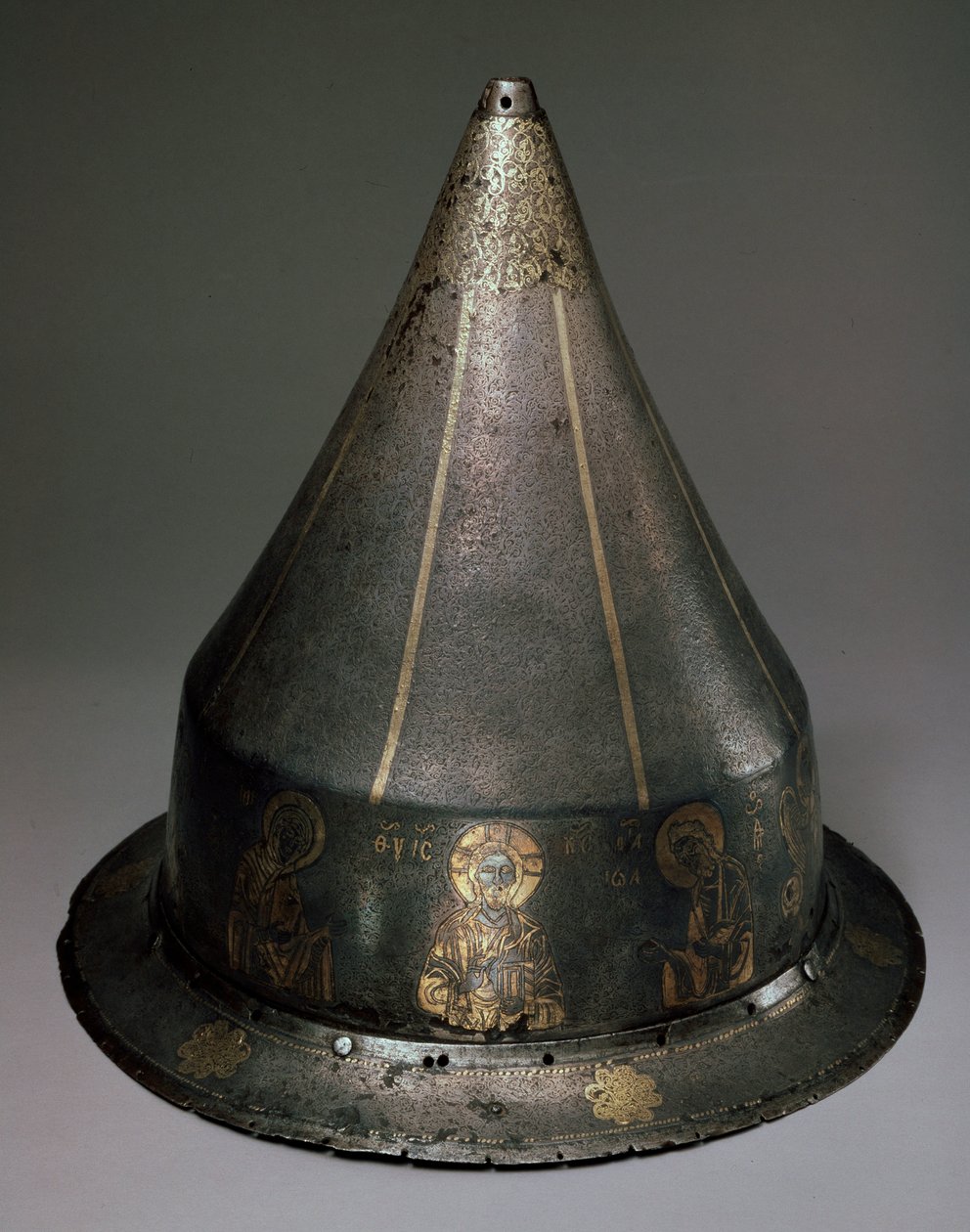 Casque en acier, or et argent avec Deesis, byzantin, XIIIe siècle - Byzantine Byzantine