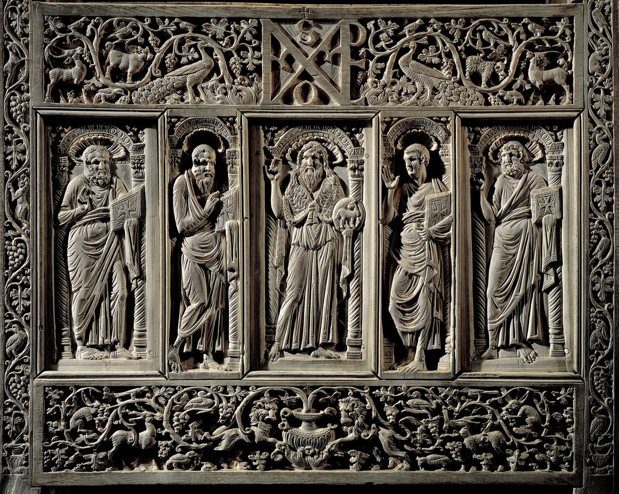 Art byzantin : « Saint Jean-Baptiste et les quatre évangélistes » détail inférieur de la chaire de l