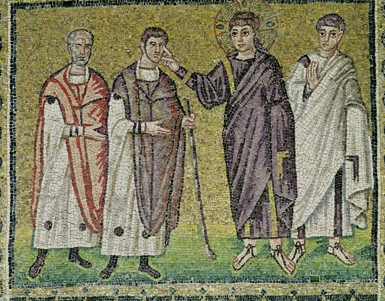La guérison de deux aveugles de Jéricho, scènes de la vie du Christ (mosaïque) - Byzantine School