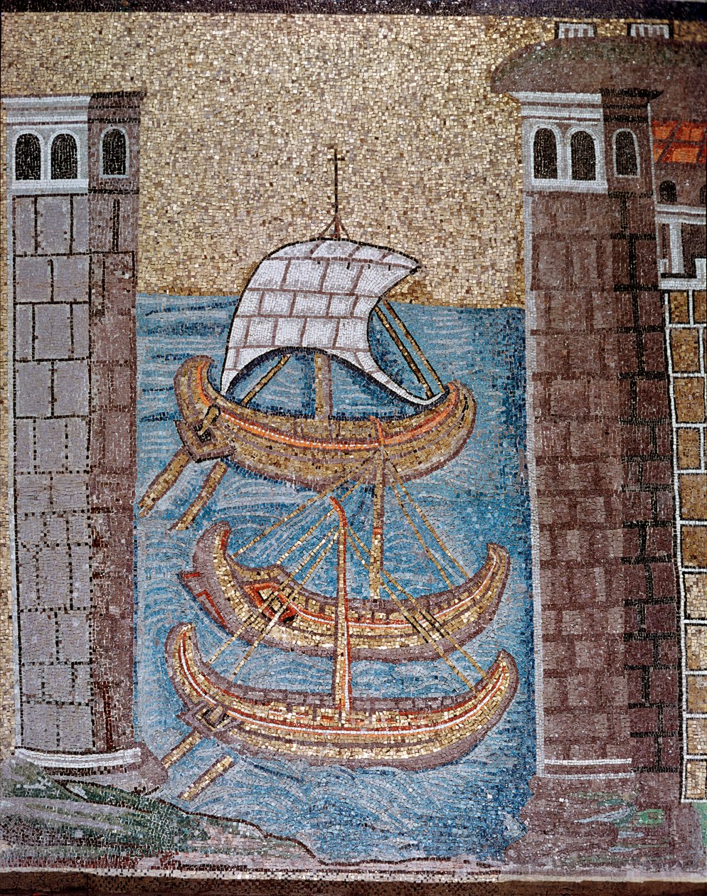 Vue des bateaux dans le port de Classe (détail) - Byzantine School