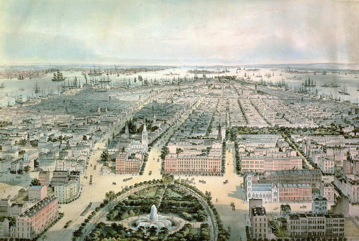 New York Vue du Sud depuis Union Square, pub. par John Bachman, 1849 - C. Bachman