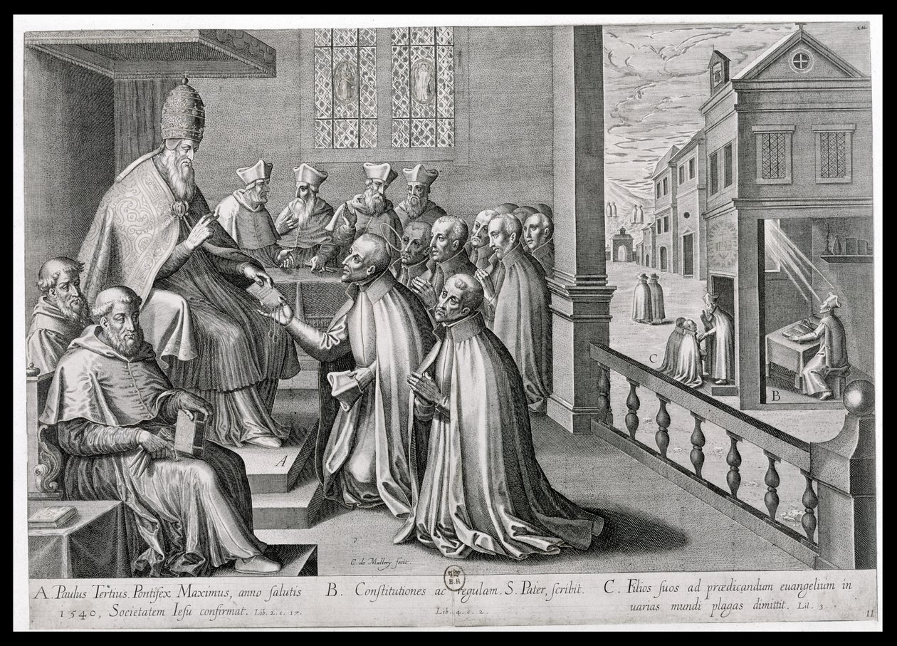 Le Pape Paul III (1468-1549) recevant la règle de la Société de Jésus, 1540 - C. Malloy