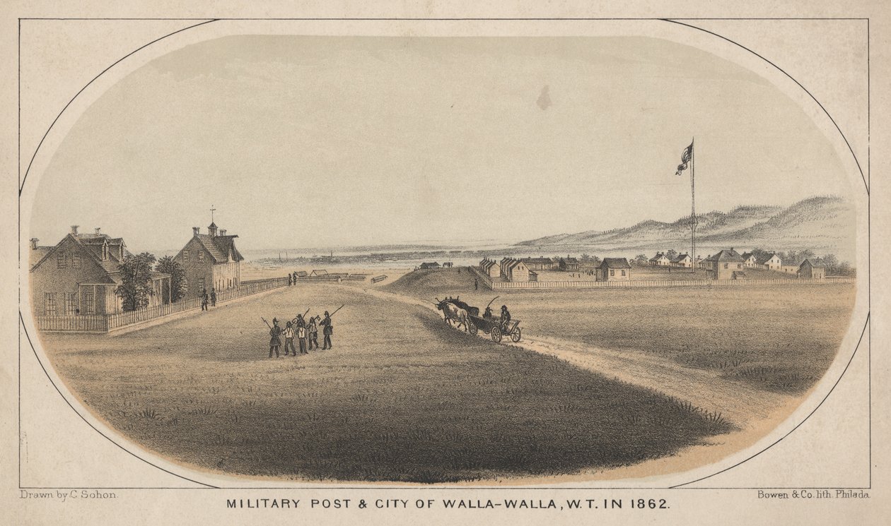 Poste militaire et ville de Walla-Walla, W.T. en 1862 - C. Sohon