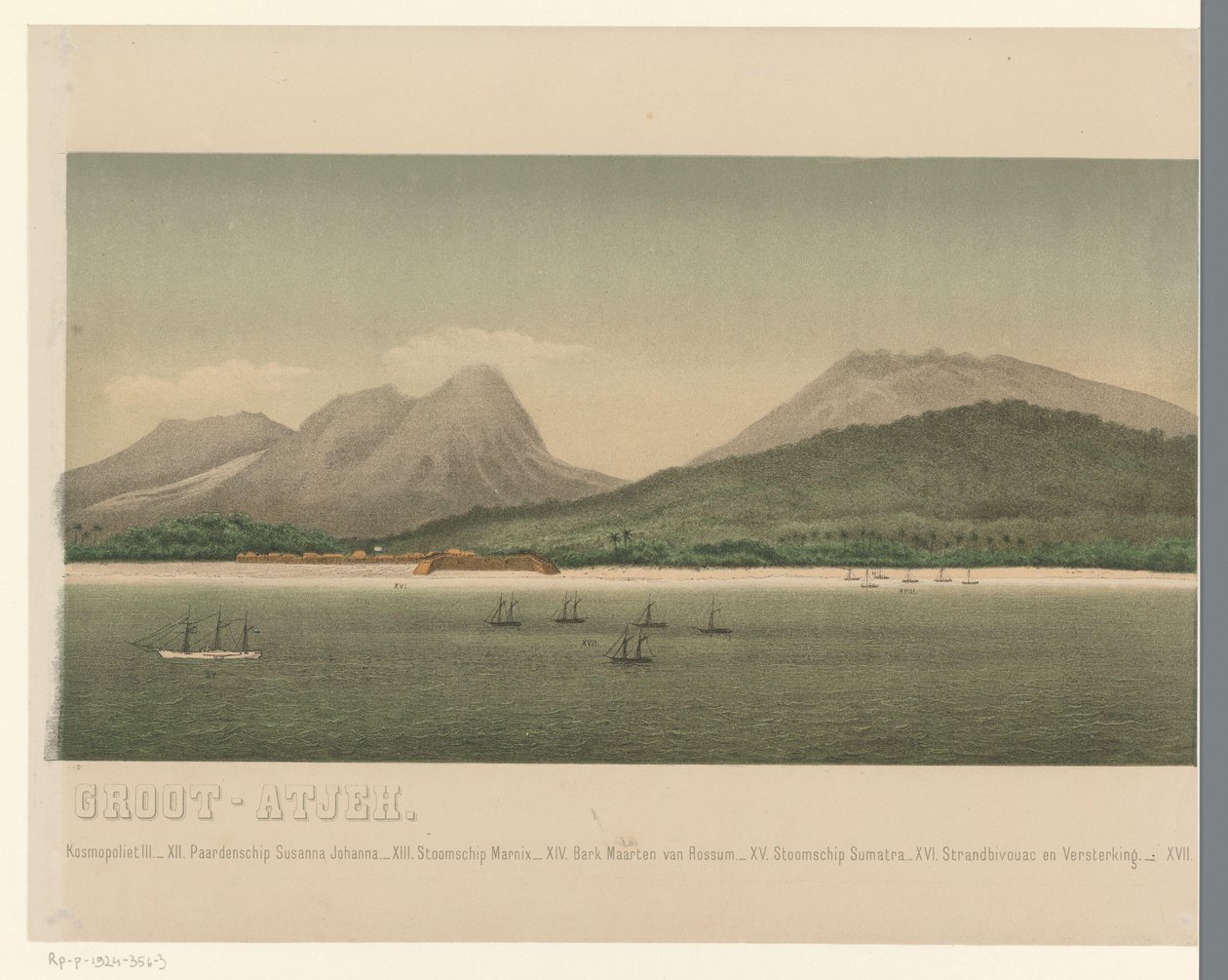 Vue sur la côte de Grand-Aceh, avec la flotte de la première expédition d