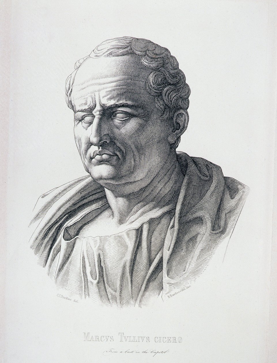 Portrait de Marcus Tullius Cicero (106-43 av. J.-C.) gravé par B. Bartoccini, 1849 - C.C Perkins