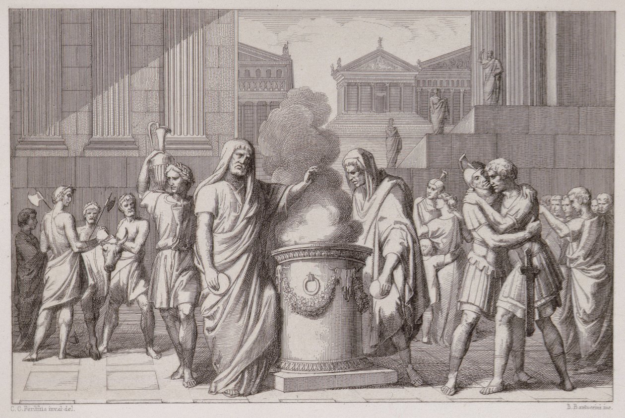 La Rencontre de Camillus et Manlius Après la Retraite des Gaulois, gravé par B.Barloccini, 1849 - C.C Perkins