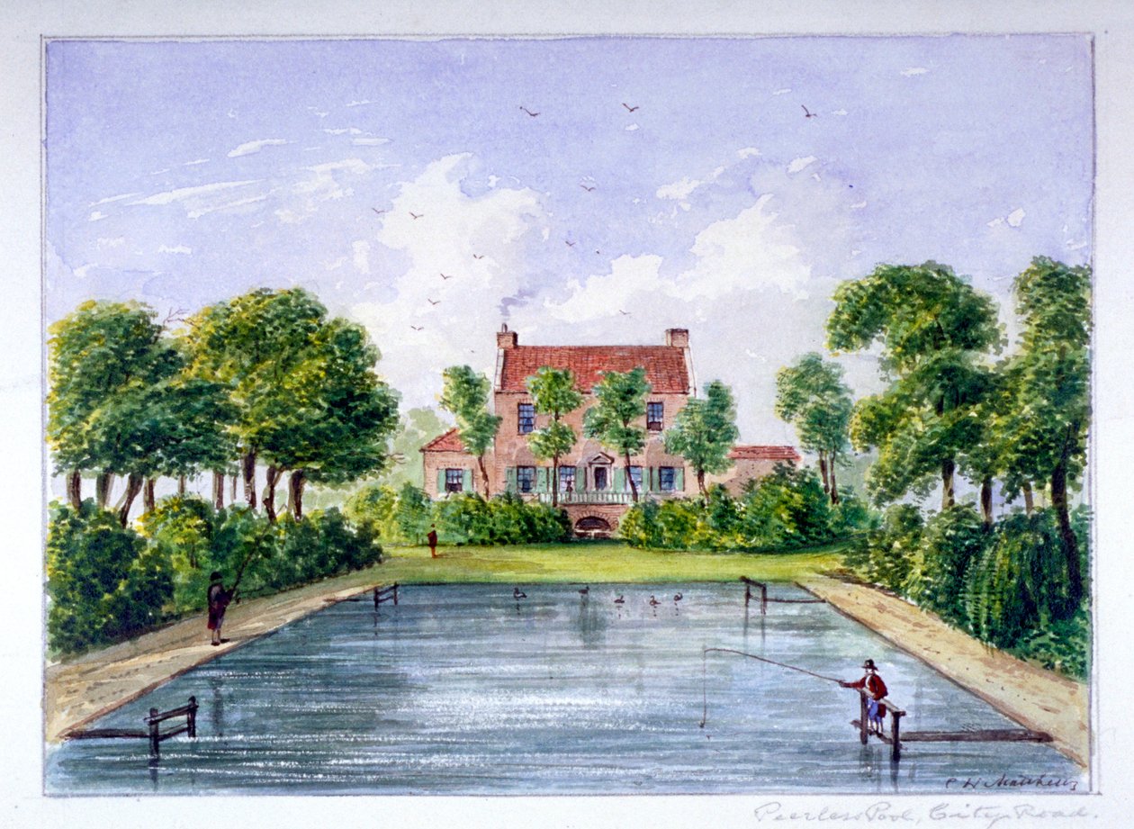 Personnes pêchant dans Peerless Pool, City Road, Finsbury, Londres - CH Matthews