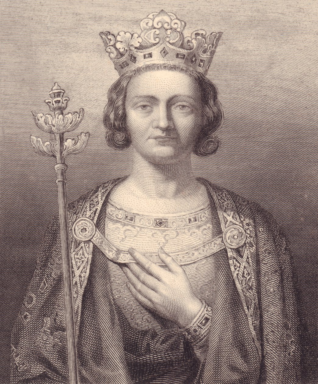 Portrait du roi Philippe V de France, le Long (1293-1322), gravure, 9x7 cm, de la Galerie Historique de Versailles, Histoire de France, Charles Gavard Publisher, Paris, vers 1840 - J.B. and Brown J. Rowbotham