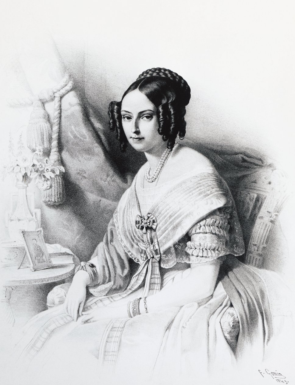 Portrait de Maria Adelaide de Habsbourg-Lorraine (1822-1855), épouse de Victor Emmanuel II de Savoie, gravure - J.B. and Brown J. Rowbotham