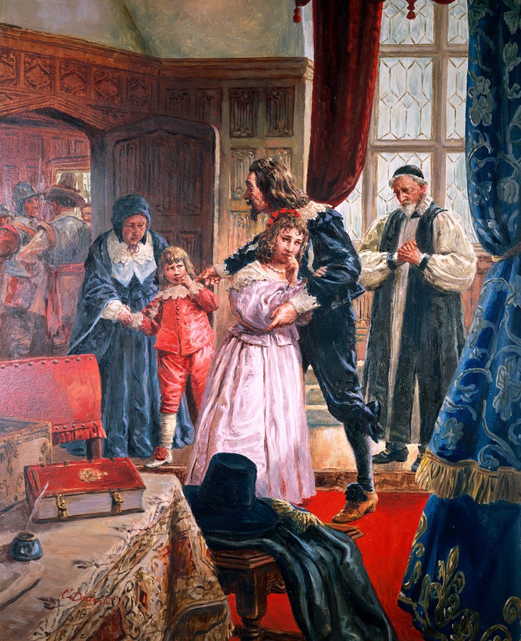 Charles Ier - (1600-49) Le roi martyr faisant ses adieux à ses enfants (gouache sur papier) - C.L. Doughty