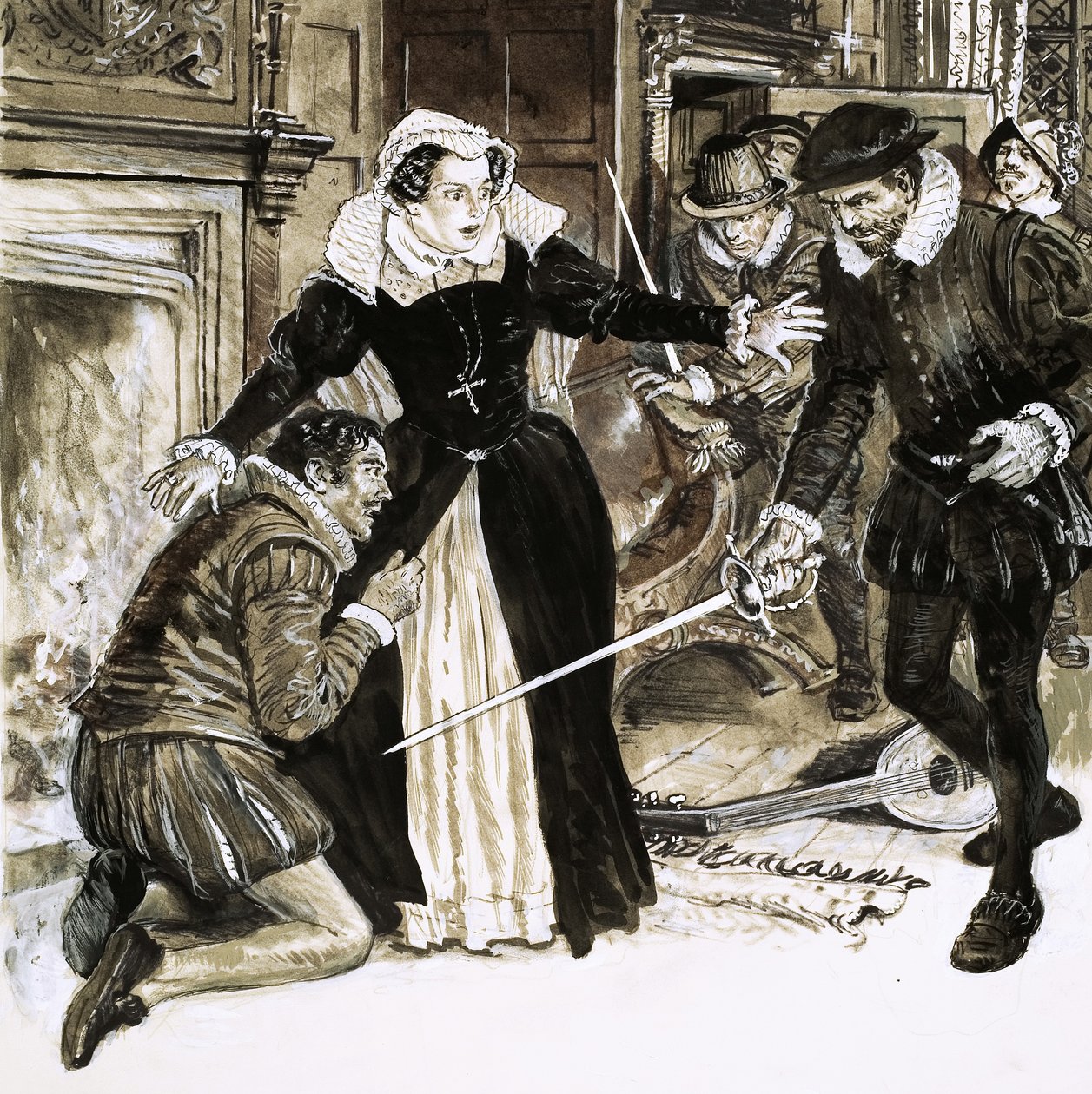 David Riccio, favori de la reine Mary, a été poignardé 56 fois par Lord Darnley. - C.L. Doughty