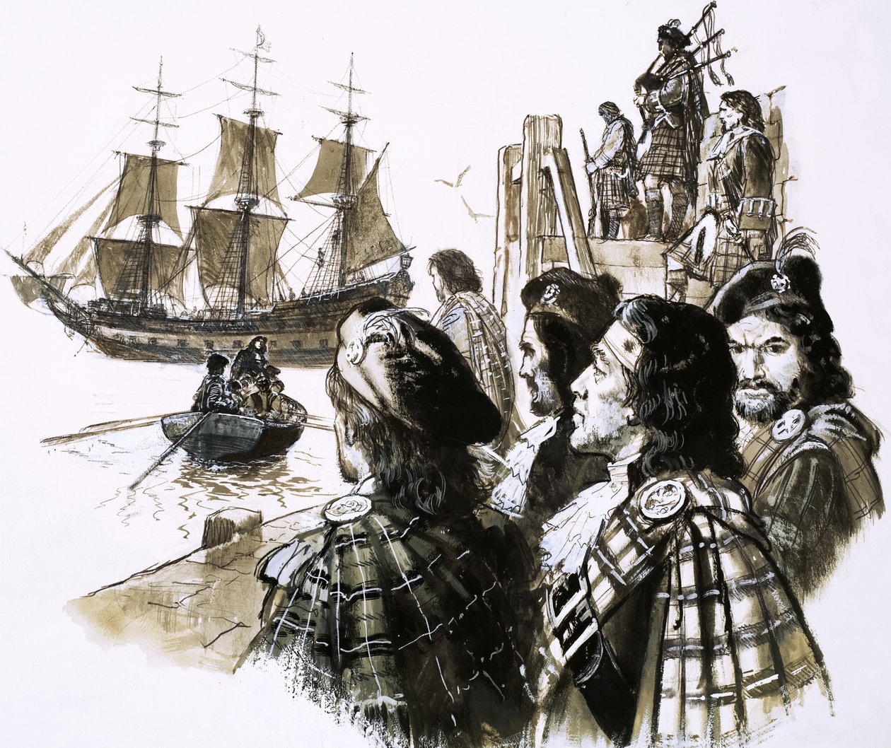 Jacques II rentre en France après la défaite de ses partisans à la bataille de Sherrifmuir. - C.L. Doughty