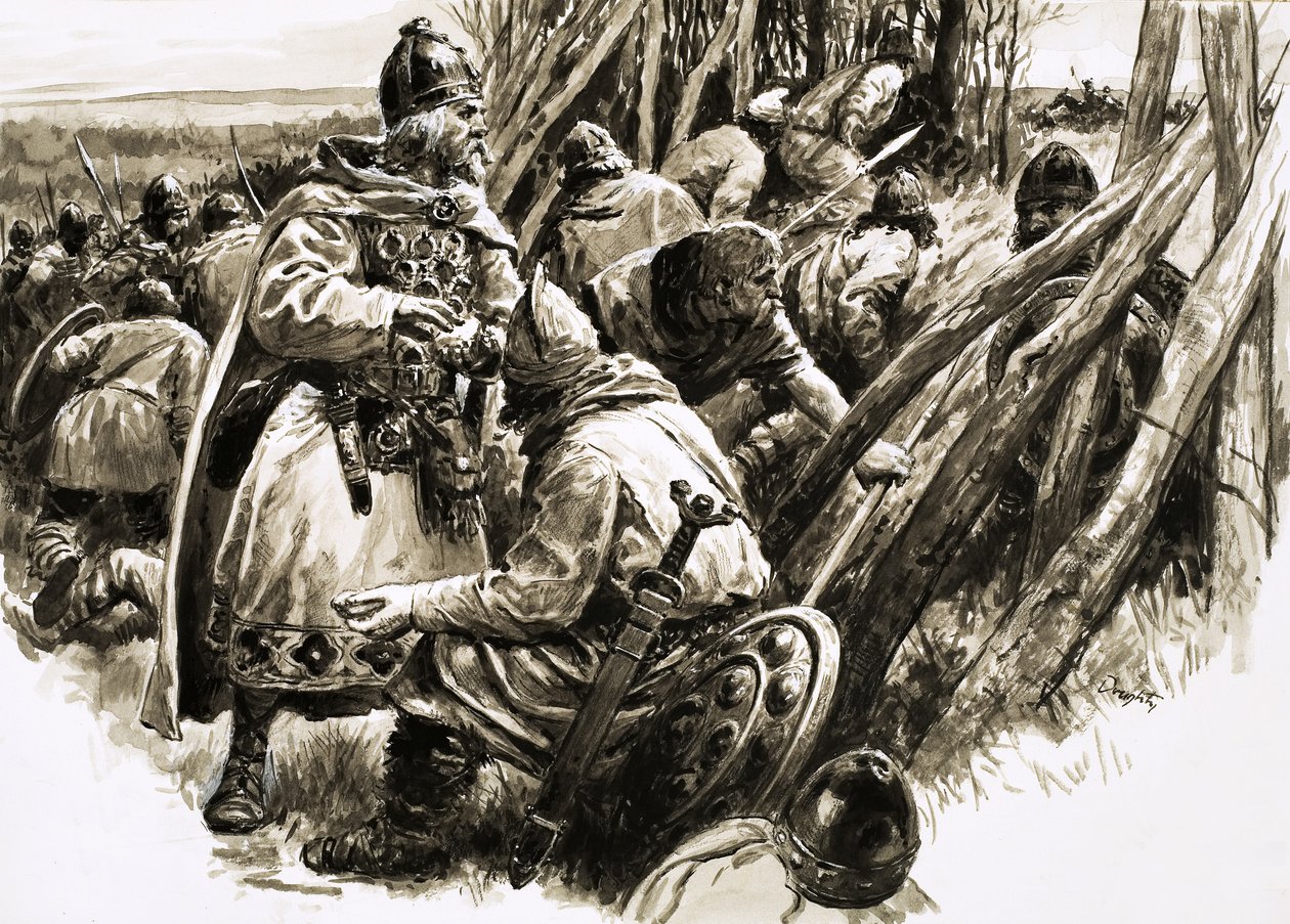 Avec un petit groupe de fidèles, le roi Alfred se retire dans les marais. - C.L. Doughty