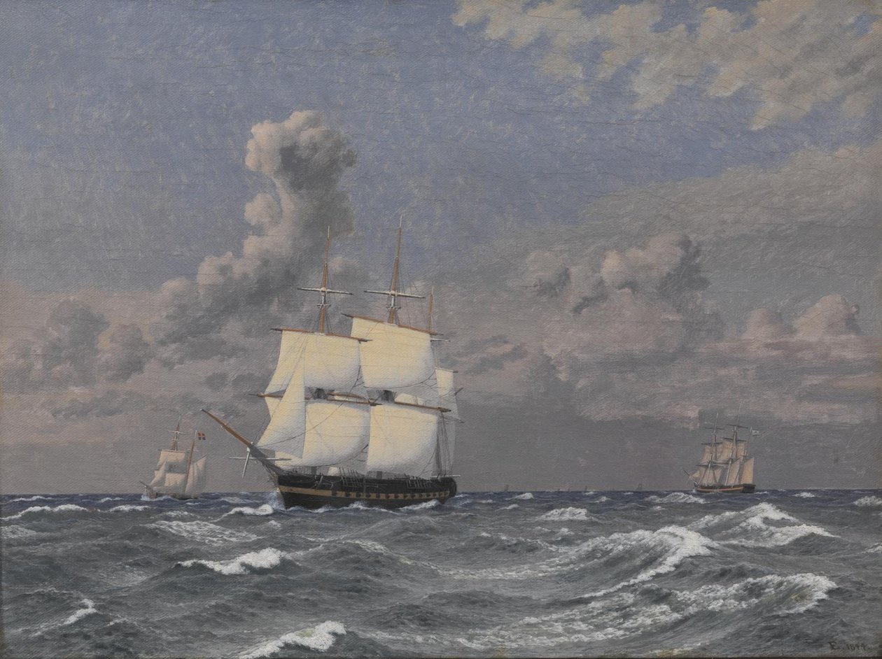 Une frégate et quelques autres navires en croisière - Christoffer Wilhelm Eckersberg