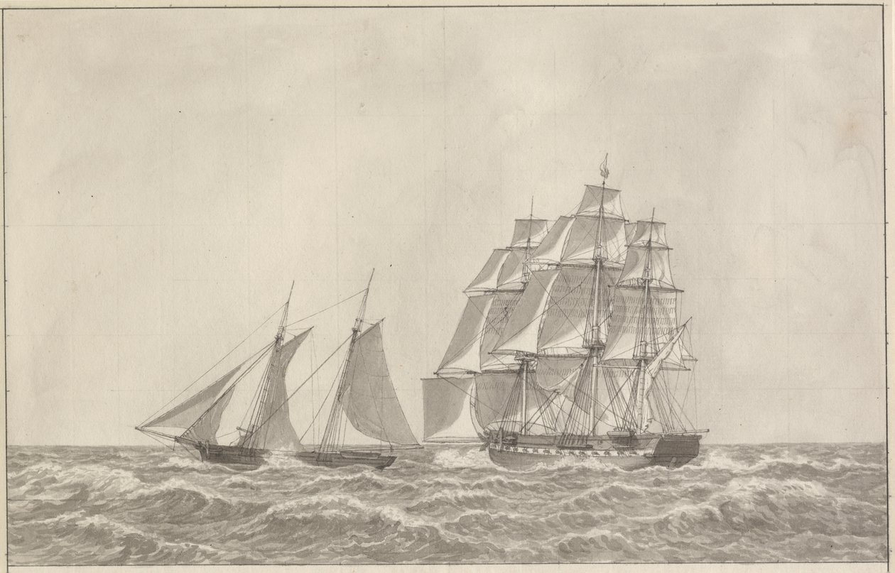 Un schooner poursuivant une frégate - Christoffer Wilhelm Eckersberg