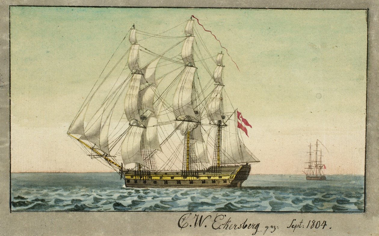 Un navire de guerre danois sous voile, vu du côté sous le vent - Christoffer Wilhelm Eckersberg