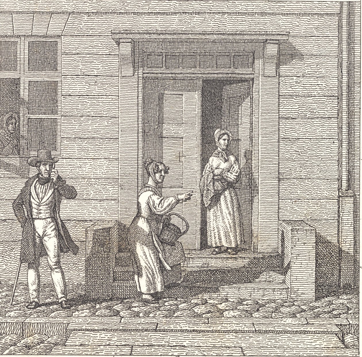 Scène de rue, deux filles, un homme et une femme regardent quelque chose - Christoffer Wilhelm Eckersberg