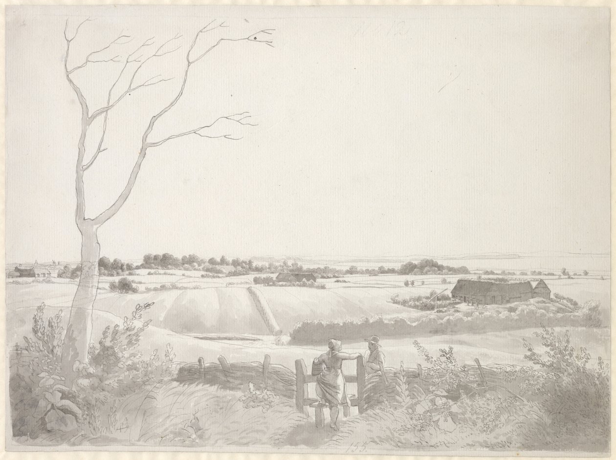 Paysage avec paysanne près d