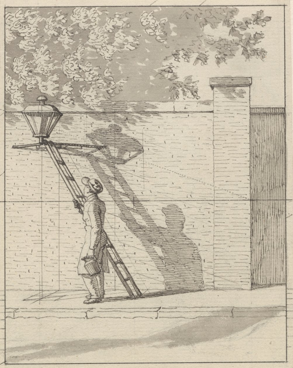 Perspective linéaire appliquée à la peinture - Planche VI. La lampe de rue sur le mur du jardin, lumière du jour - Christoffer Wilhelm Eckersberg