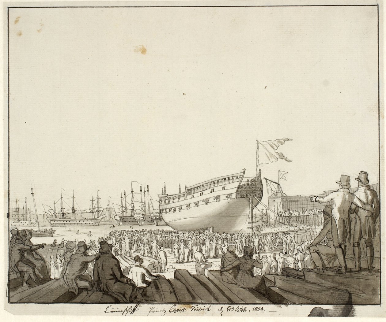 Le navire de ligne Prince Christian Frederik lancé - Christoffer Wilhelm Eckersberg