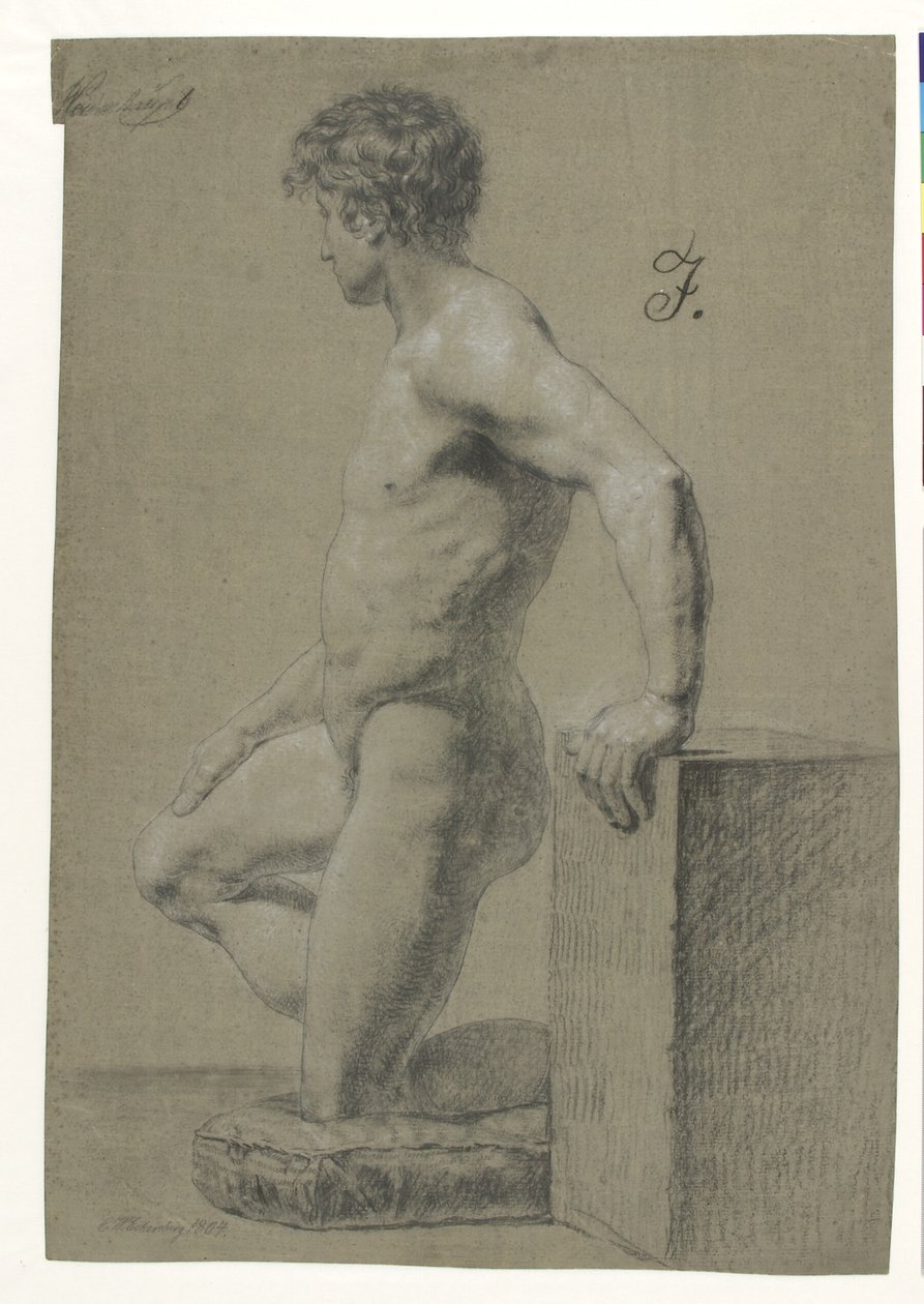 Figure de modèle masculin agenouillé, profil gauche - Christoffer Wilhelm Eckersberg
