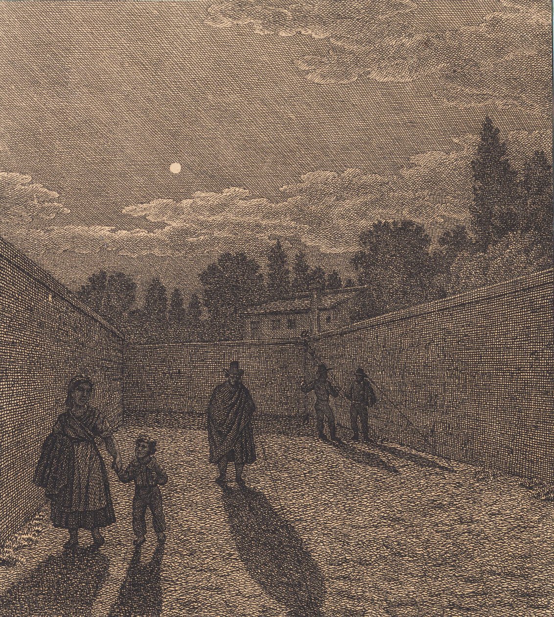 Clair de lune sur une route. Illustration pour "Linearperspectiven", Planche IV - Christoffer Wilhelm Eckersberg