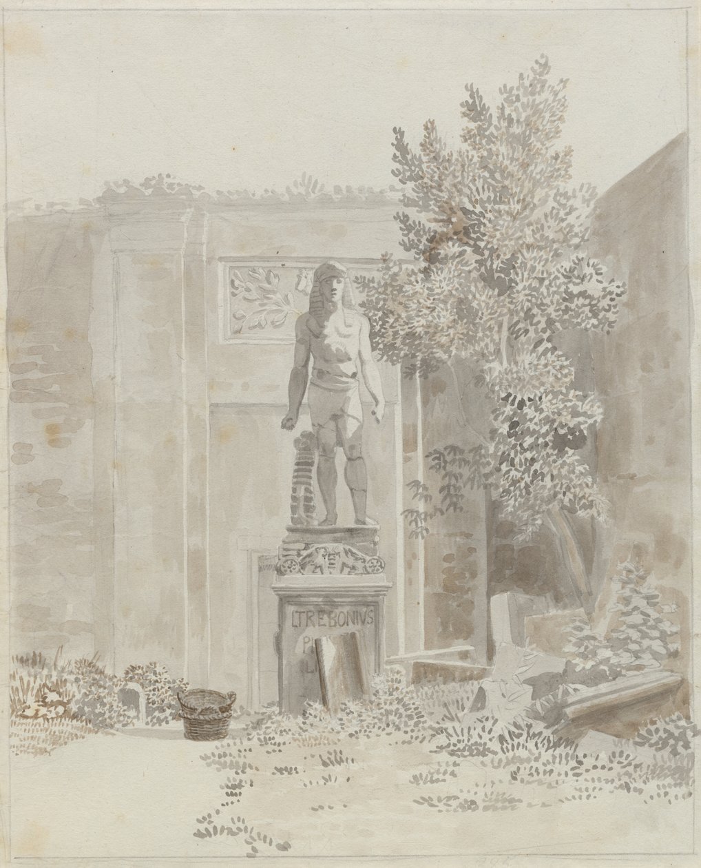 Statue antique romaine de style égyptien, probablement dans le jardin du Palazzo Barberini - Christoffer Wilhelm Eckersberg