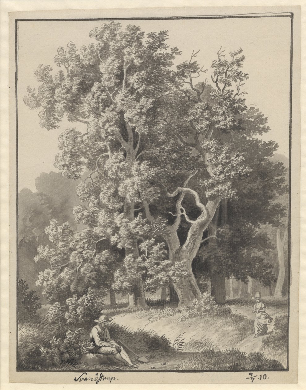 Paysage forestier près de Svendstrup avec quelques figures, au premier plan un homme assis avec une pelle - Christoffer Wilhelm Eckersberg