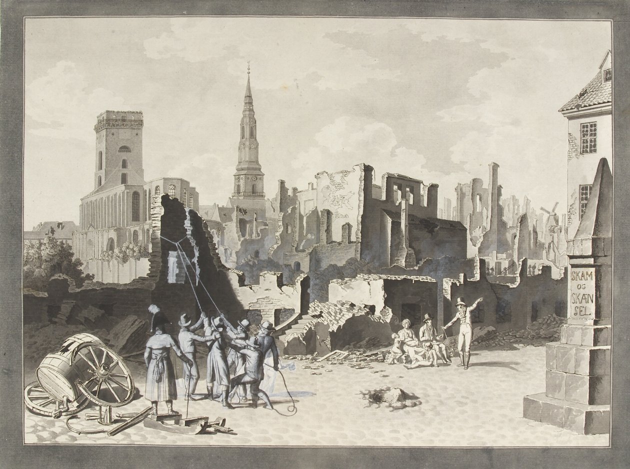La place Ulfeldt, maintenant appelée Gråbrødretorv, après le bombardement britannique de septembre 1807 - Christoffer Wilhelm Eckersberg