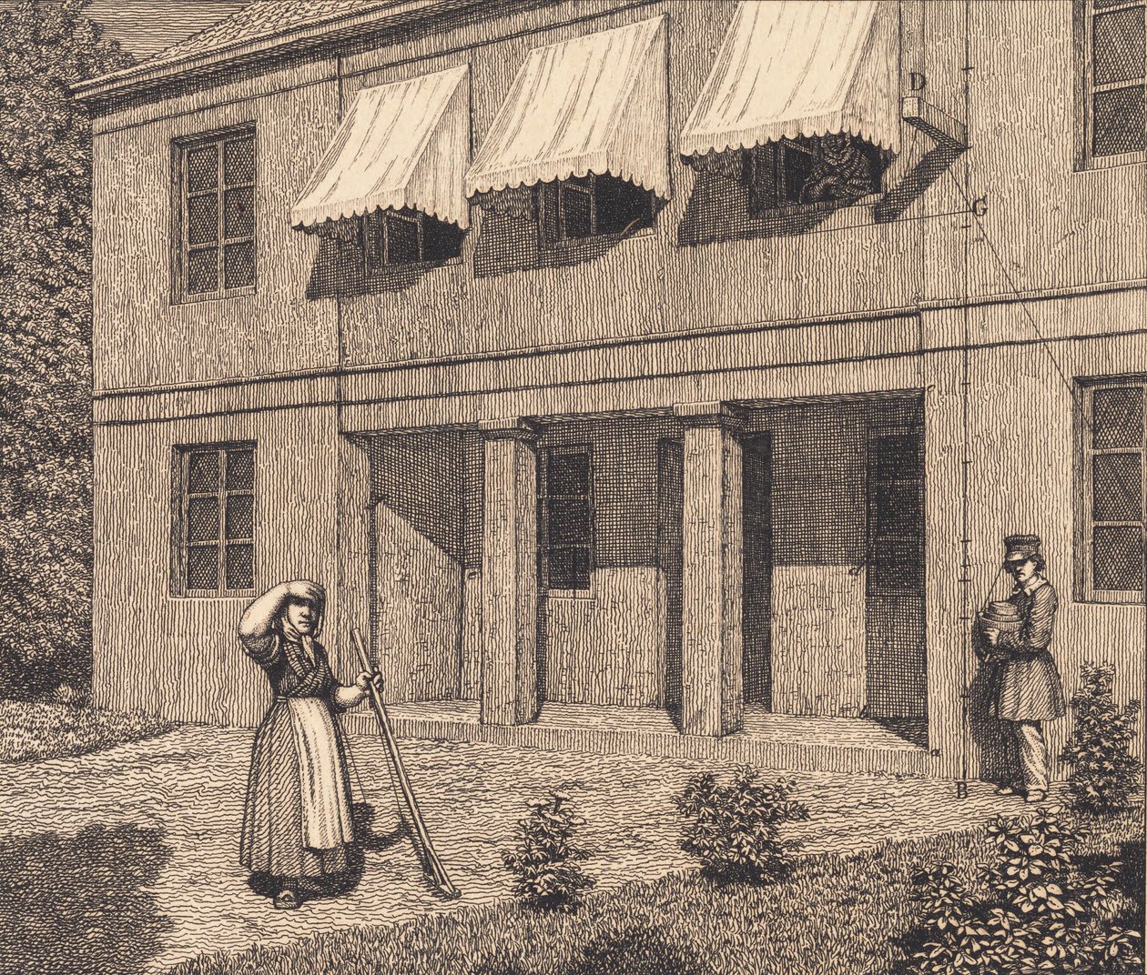 Devant une villa. Illustration pour "Linearperspectiven", Planche V - Christoffer Wilhelm Eckersberg